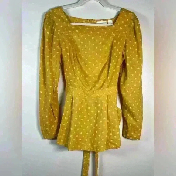 Maeve | Anthropologie Moana Linen Blend Button  Back Belted Blouse Size 2 - Picture 3 of 13